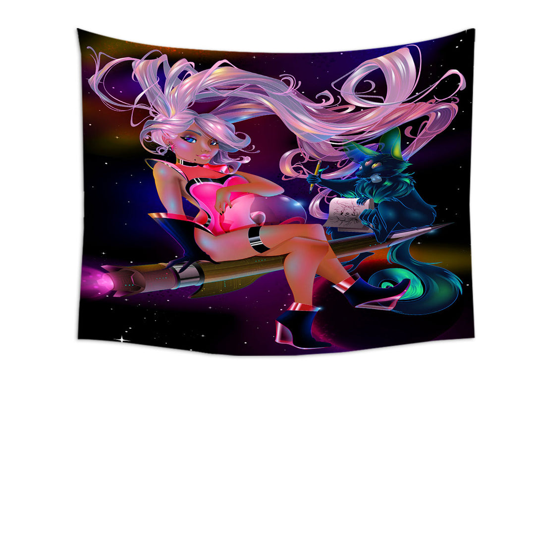 Cool Wall Art Galactic Girl with Alien Cat