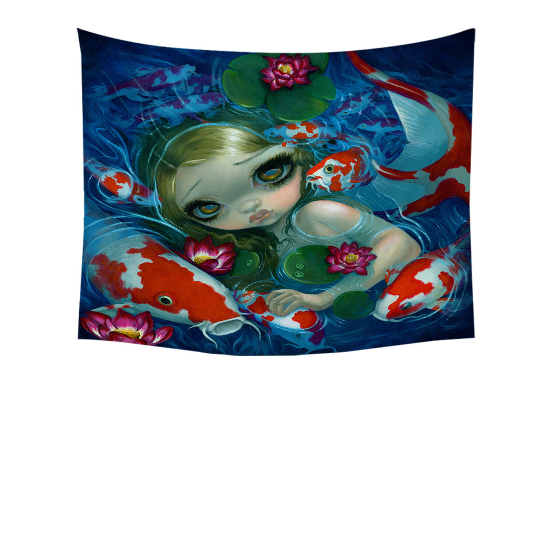 Cool Wall Decor Fantasy Art Swimming with Koi Mermaid Tapestry