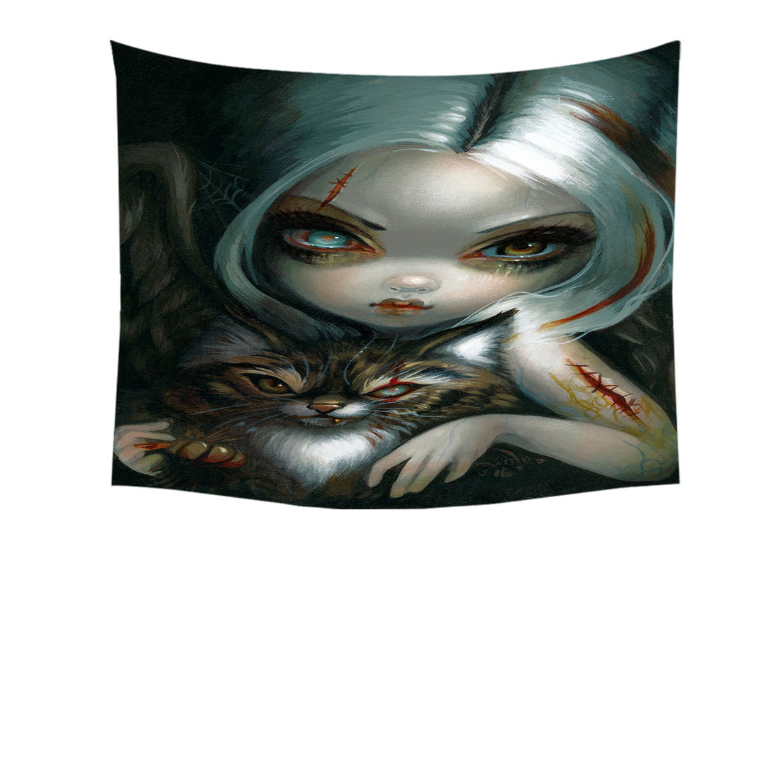 Cool Wall Decor Scary Art Zombie Kitty and Pretty Zombie Girl Tapestry