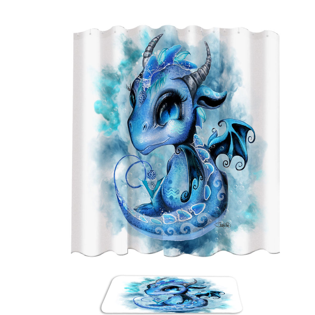 Cool Water Drops Lil Dragon Shower Curtain