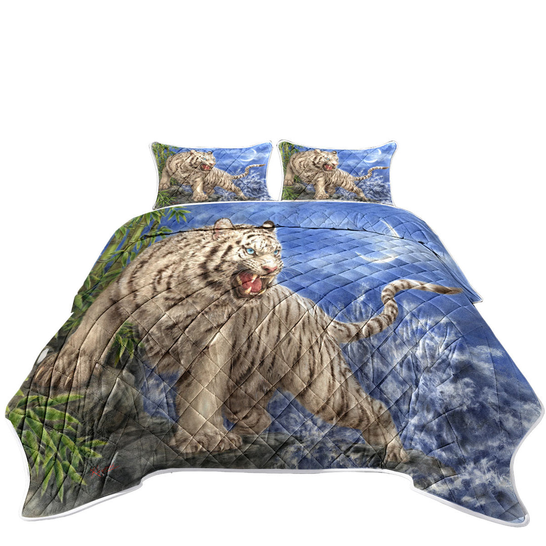 Cool Wild Animal Painting Ocean White Tiger Coverlet