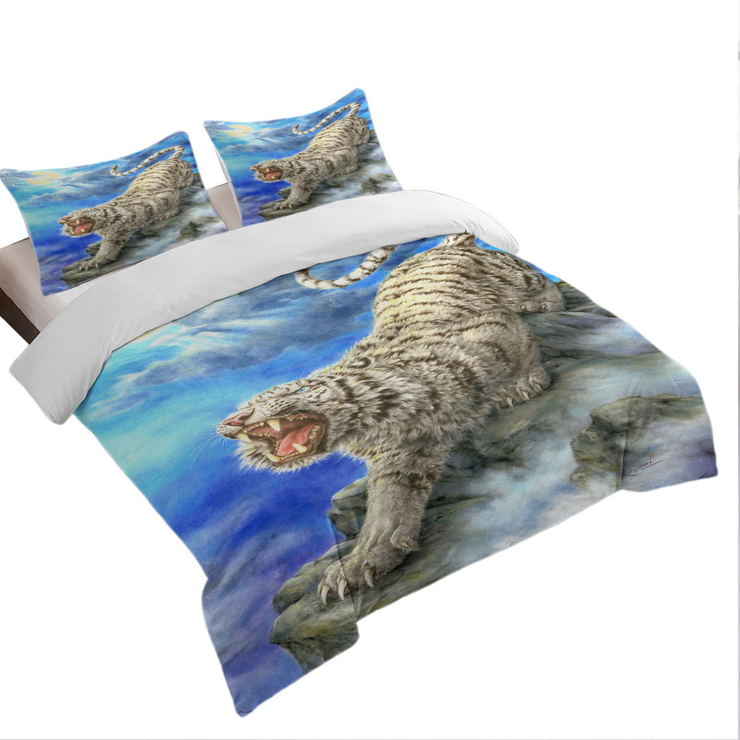 Cool Wildlife Animal Art Roaring White Tiger Coverlets