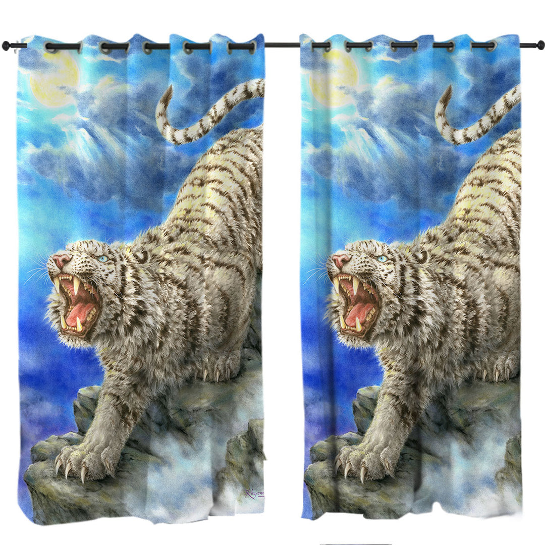 Cool Wildlife Animal Art Roaring White Tiger Drapes