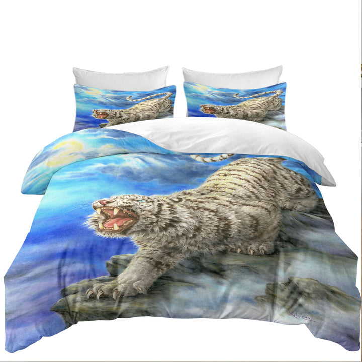 Cool Wildlife Animal Art Roaring White Tiger Duvet Cover