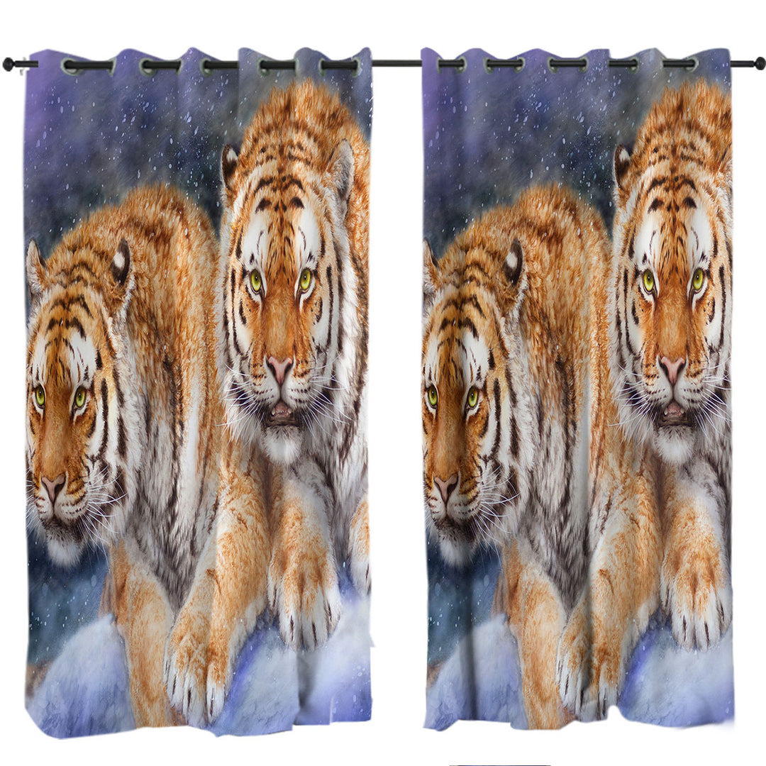 Cool Wildlife Animal Art Tigers in Snow Storm Drapes