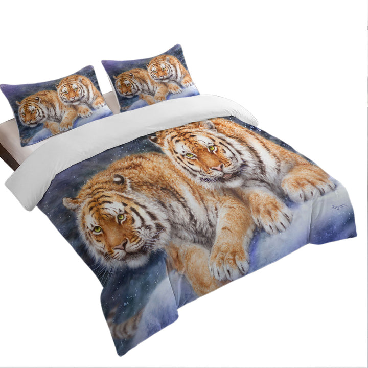 Cool Wildlife Animal Art Tigers in Snow Storm King Duvet Cover set