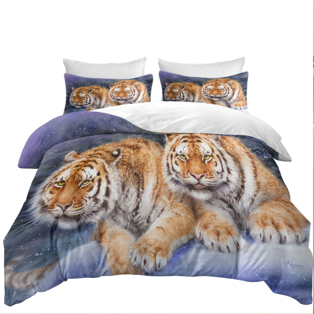 Cool Wildlife Animal Art Tigers in Snow Storm King Size Duvet Cover