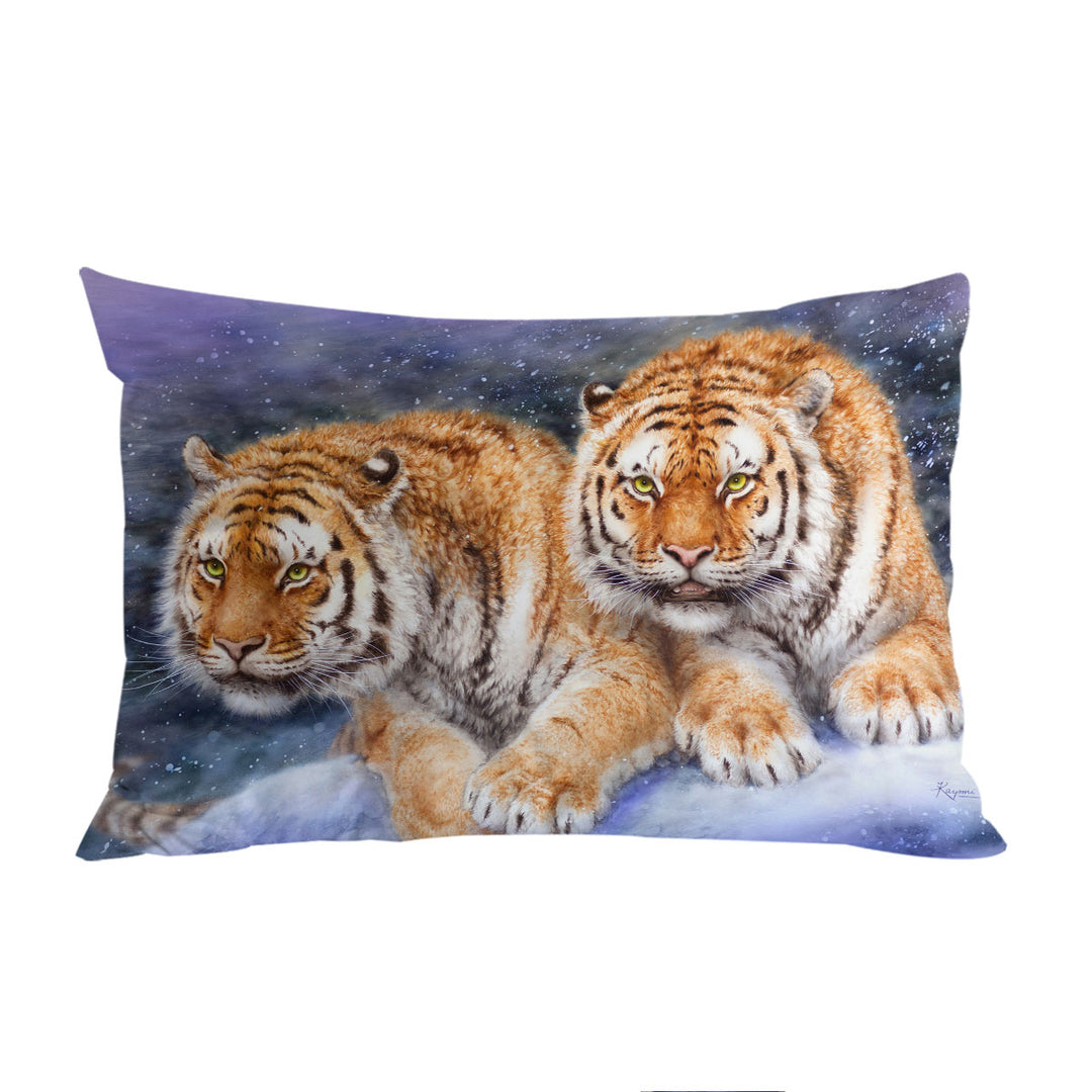 Cool Wildlife Animal Art Tigers in Snow Storm Pillow Cases