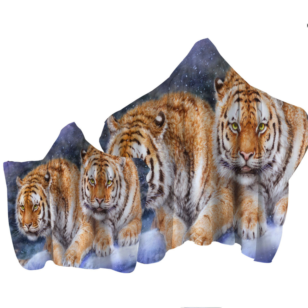 Cool Wildlife Animal Art Tigers in Snow Storm Towel Hoodie