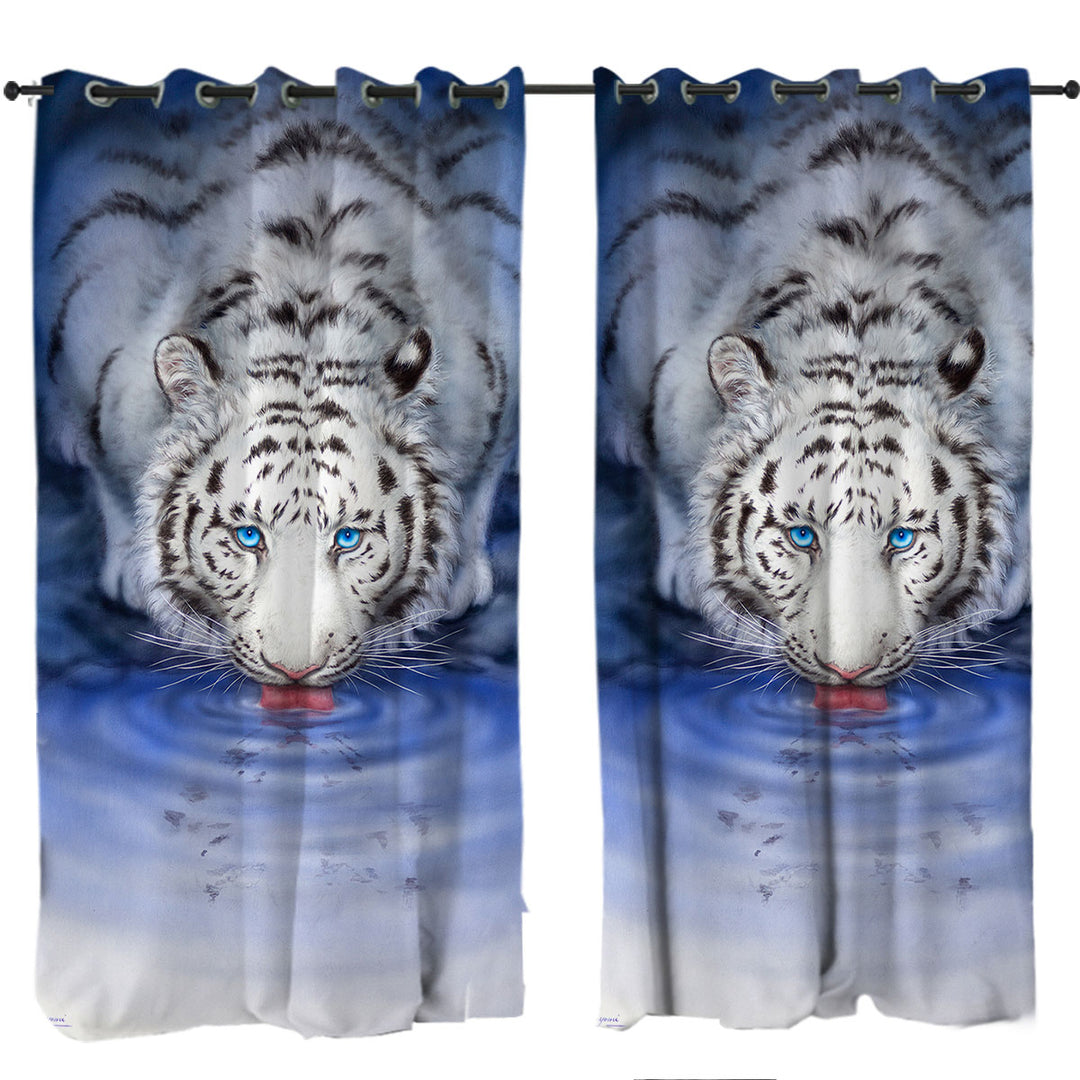 Cool Wildlife Animal Art White Tiger Oasis Curtains for Living Room