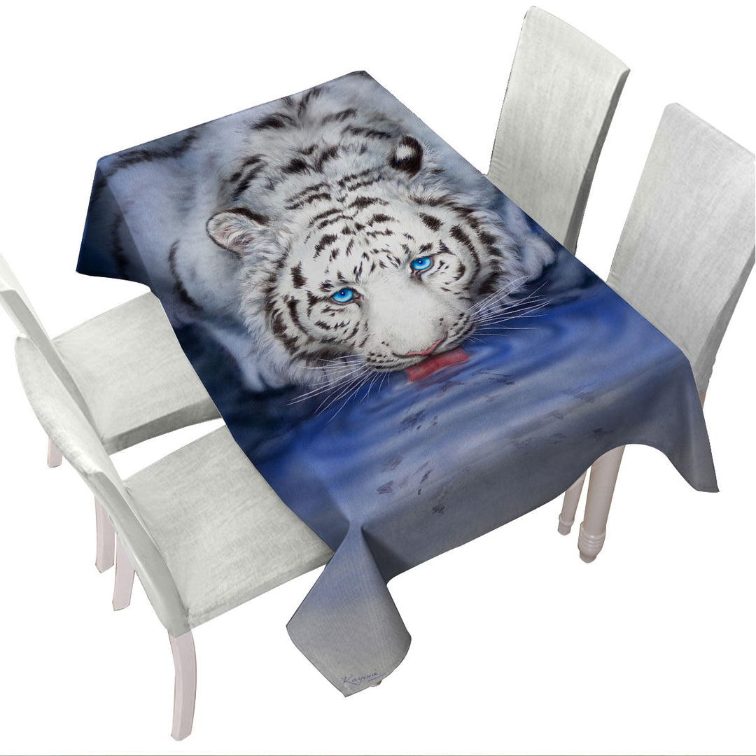 Cool Wildlife Animal Art White Tiger Oasis Tablecloth