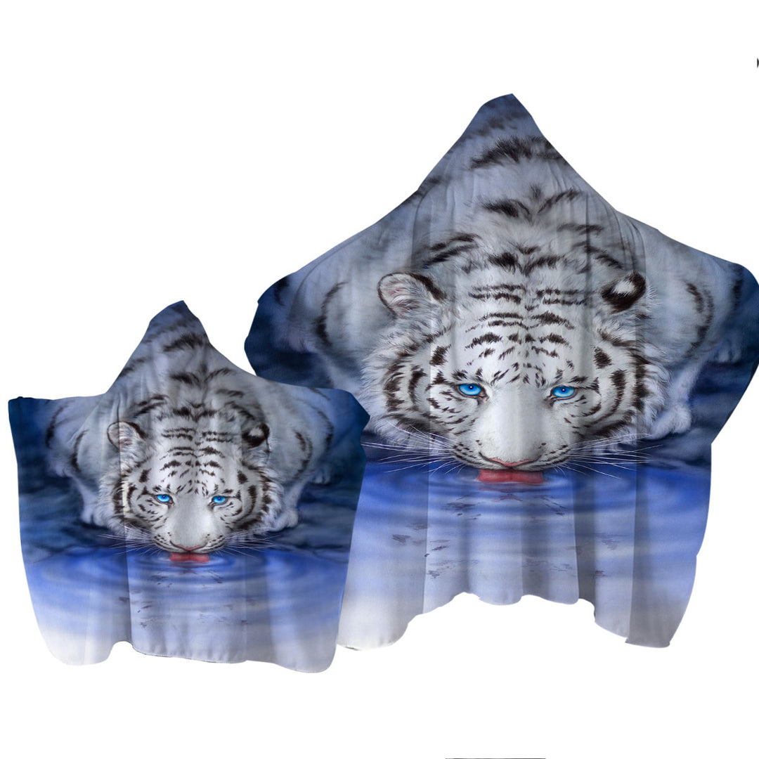 Cool Wildlife Animal Art White Tiger Oasis Towel with Hood