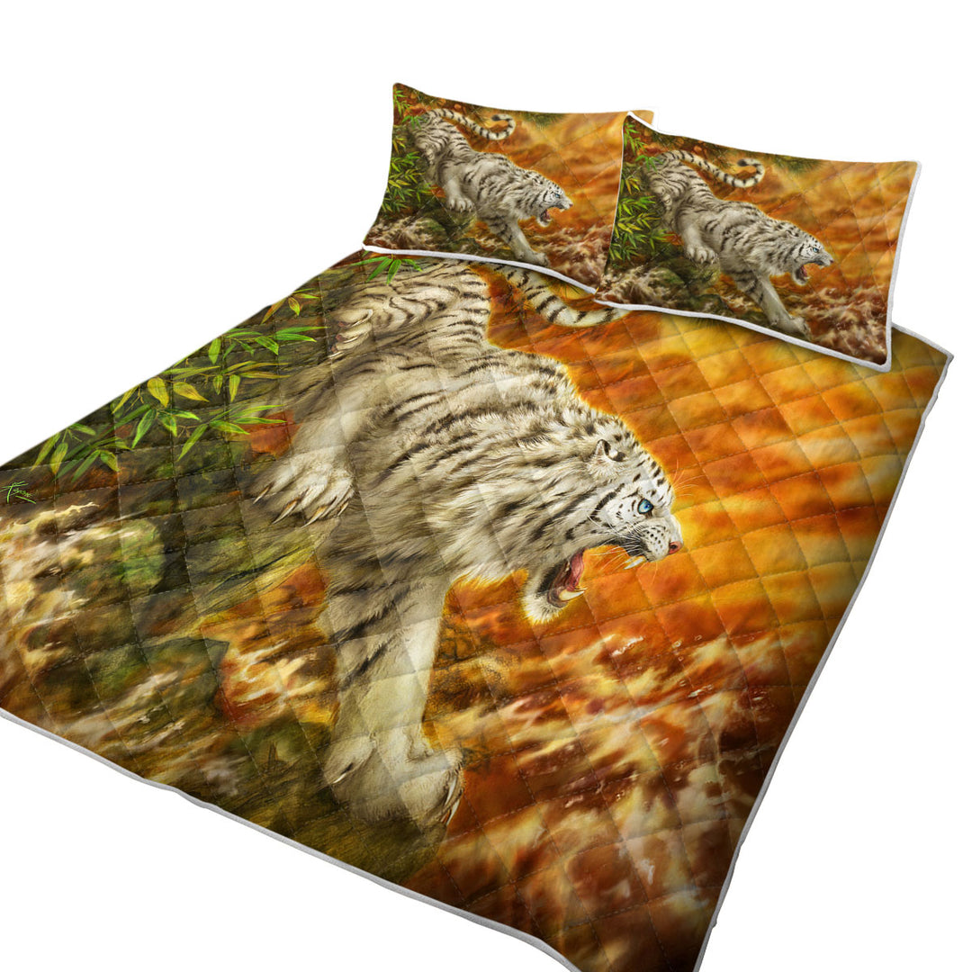 Cool Wildlife Drawing Ocean White Tiger Coverlet