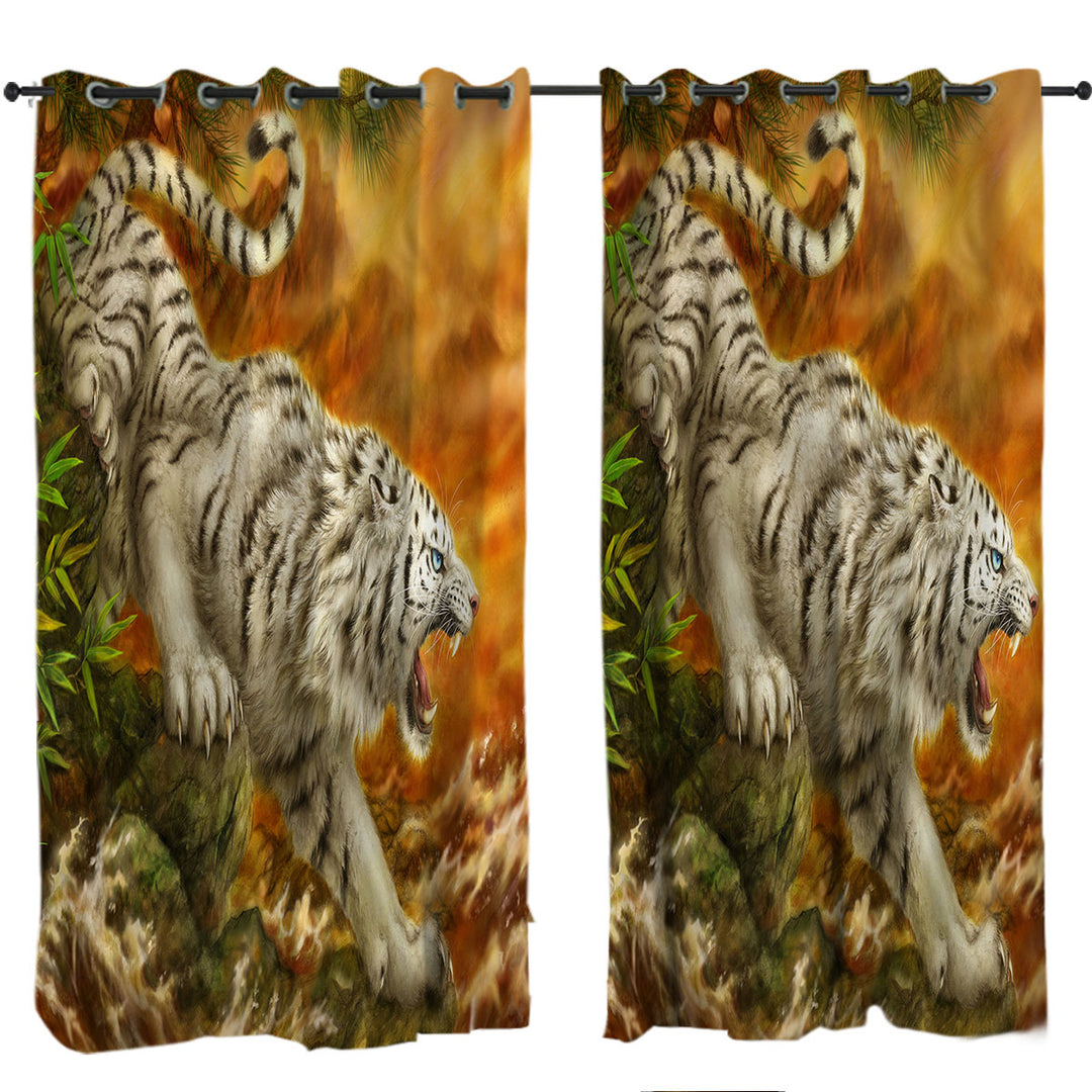 Cool Wildlife Drawing Ocean White Tiger Window Curtains