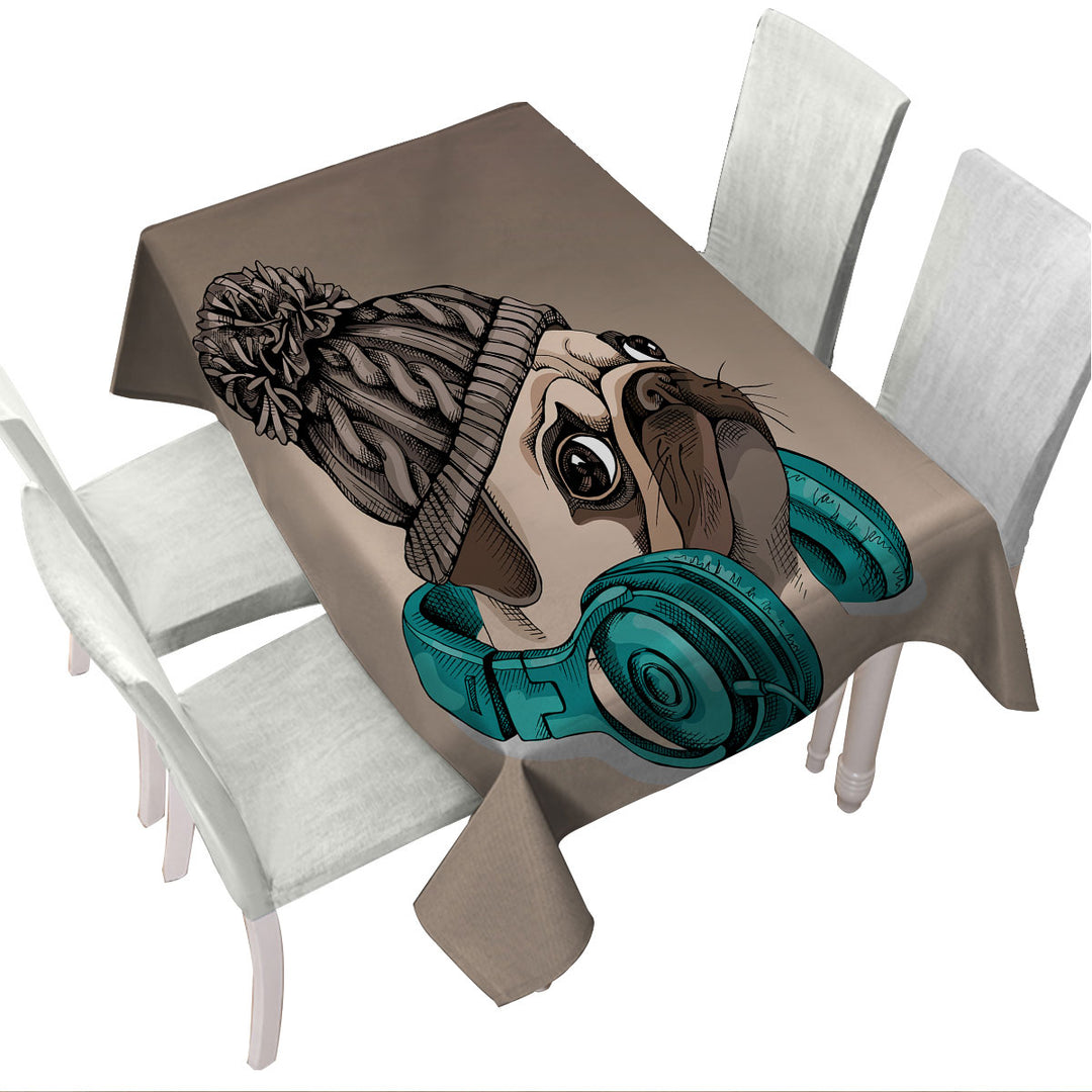 Cool Winter Pug Wearing Headphones Tablecloth