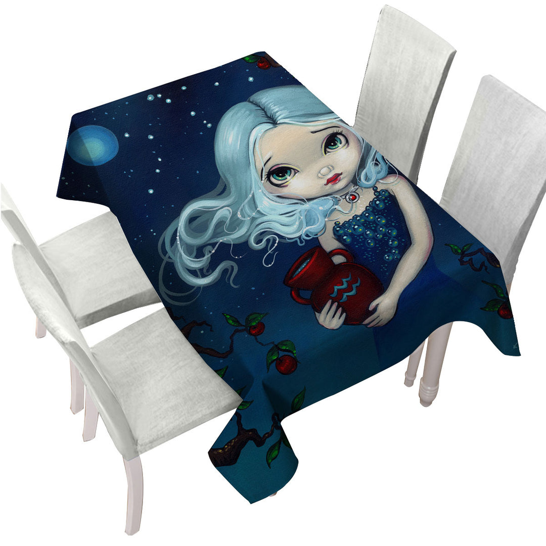 Cool Zodiac Art Aquarius Night Girl Table Cover
