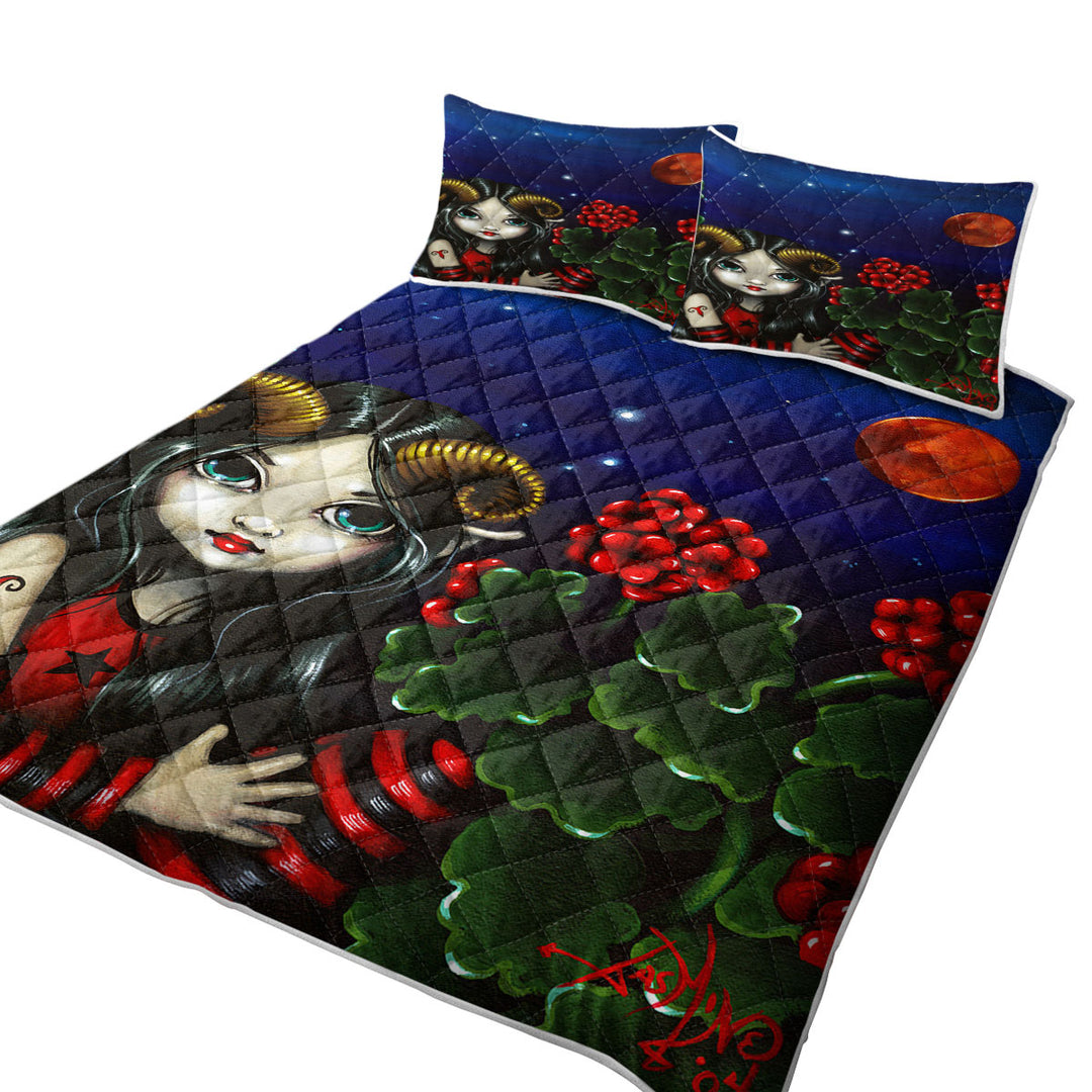 Cool Zodiac Art Aries Night Girl Quilt