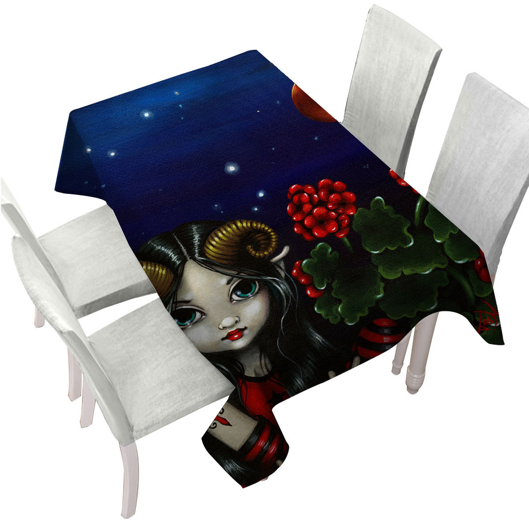 Cool Zodiac Art Aries Night Girl Tablecloths