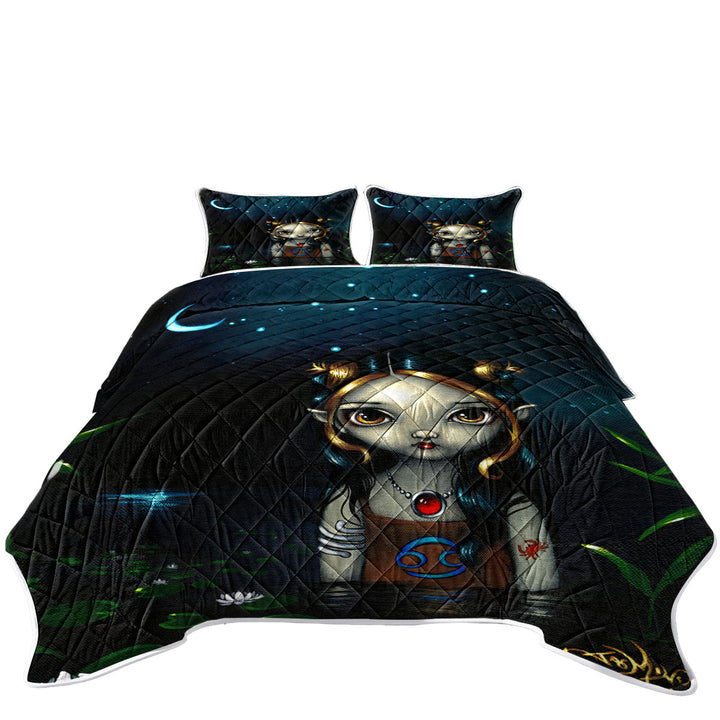 Cool Zodiac Art Cancer Night Girl Quilts