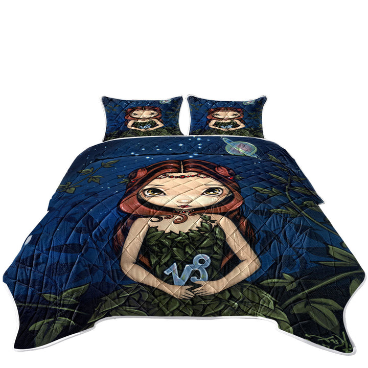 Cool Zodiac Art Capricorn Night Girl King Size Bedspreads