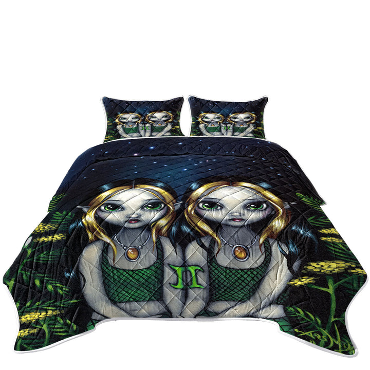 Cool Zodiac Art Gemini Night Elf Girls Quilts for Beds