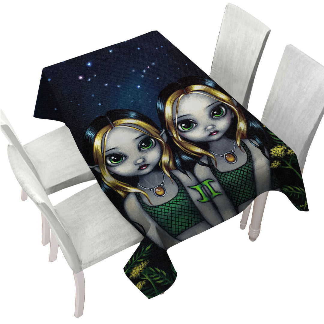 Cool Zodiac Art Gemini Night Elf Girls Table Cover