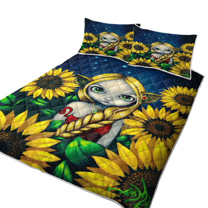 Cool Zodiac Art Leo Sunflower Night Elf Girl Summer Quilt
