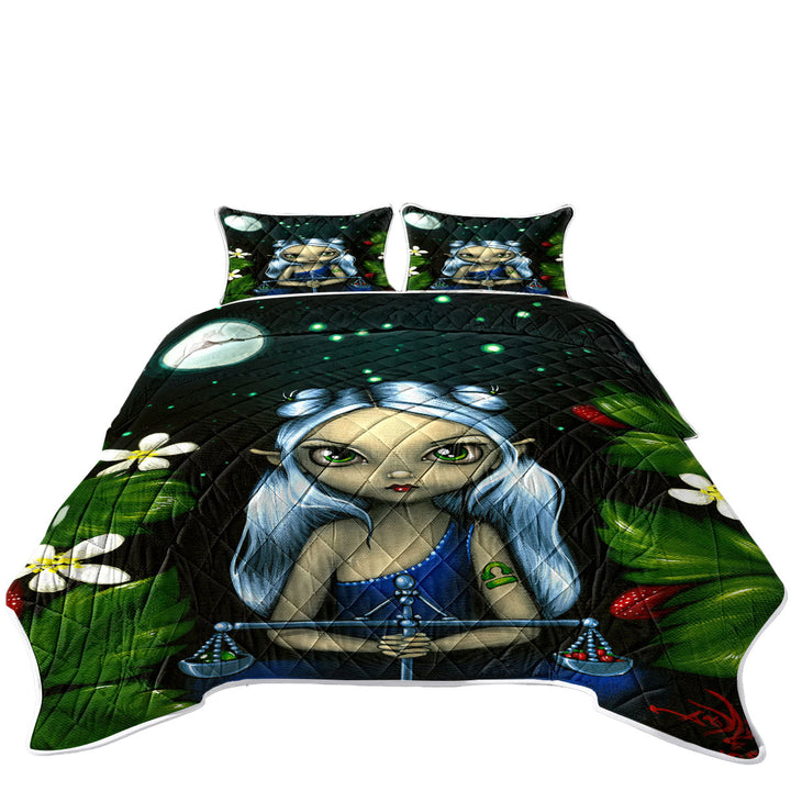 Cool Zodiac Art Libra Moon Night Elf Girl Twin Quilt