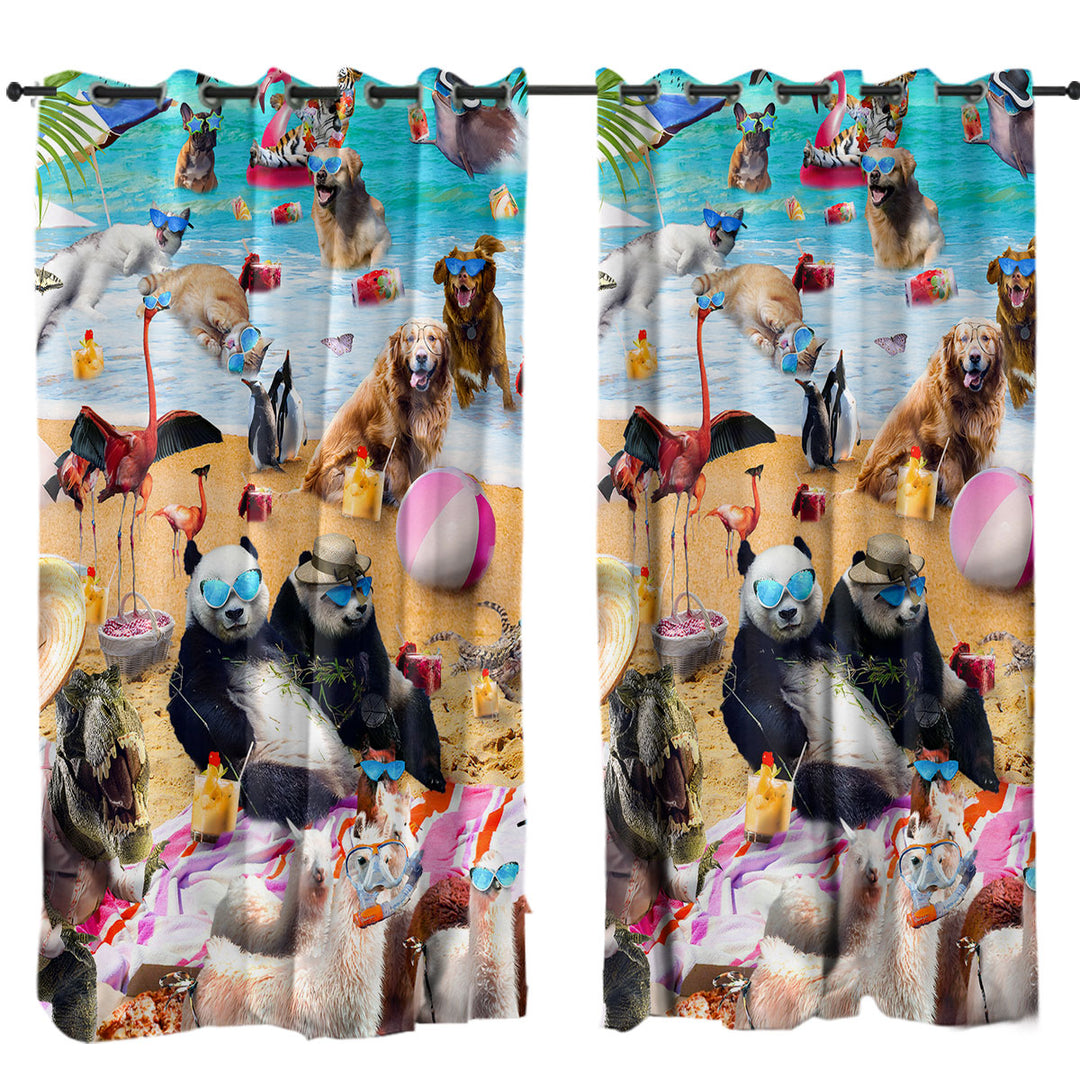 Cool and Funny Animals Beach Party Curtain
