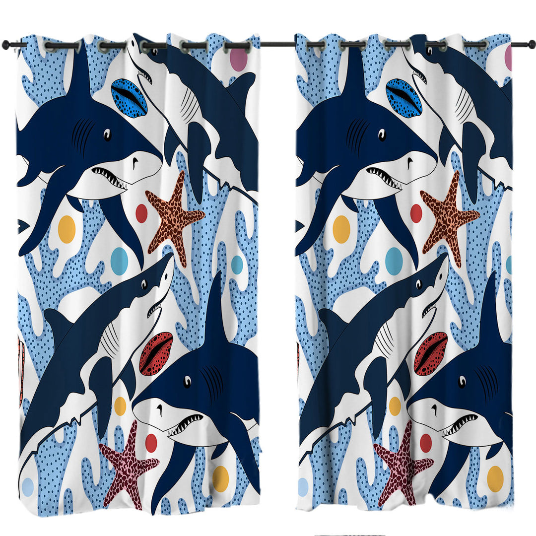 Coral and Sharks Curtains for Living Room