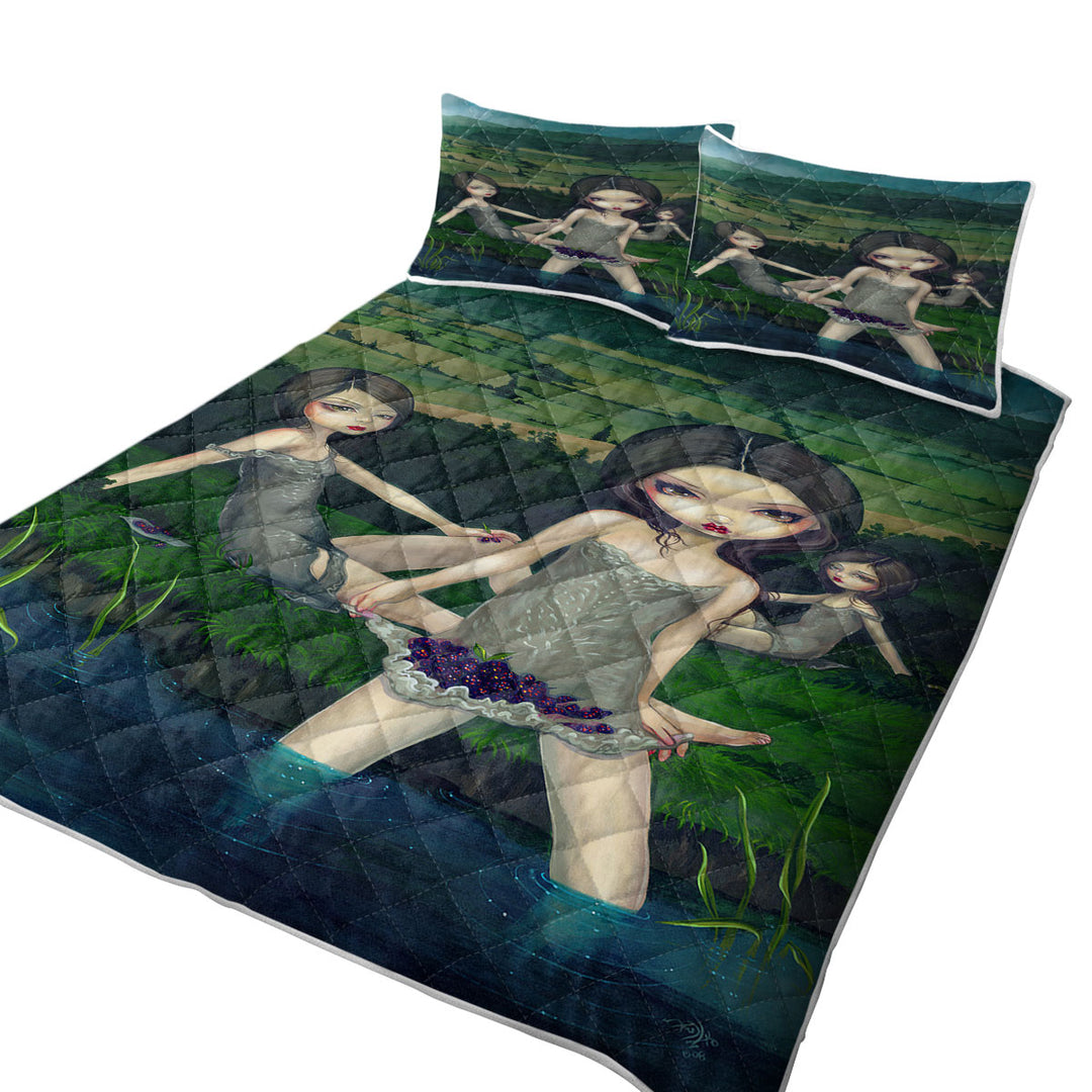 Countryside Girls Nymphs Collecting Berries King Size Quilt