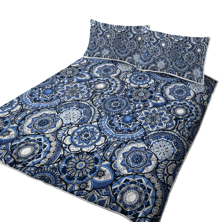 Coverlet with A Pile of Blue Oriental Mandalas