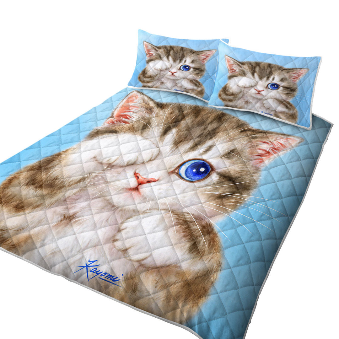Coverlet with Adorable Baby Blue Eyes Kitty Cat