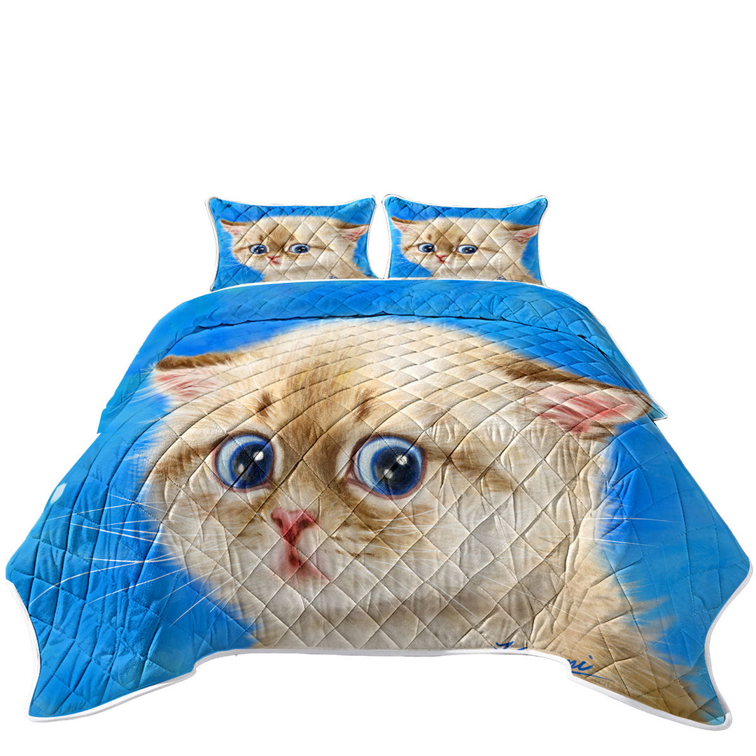 Coverlet with Adorable Shy Kitty Cat for Children