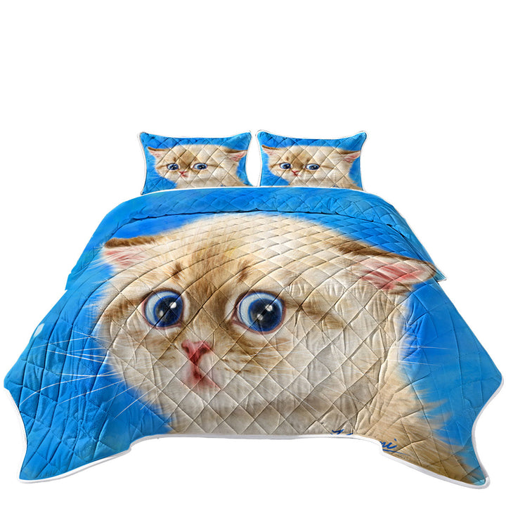 Coverlet with Adorable Shy Kitty Cat for Children