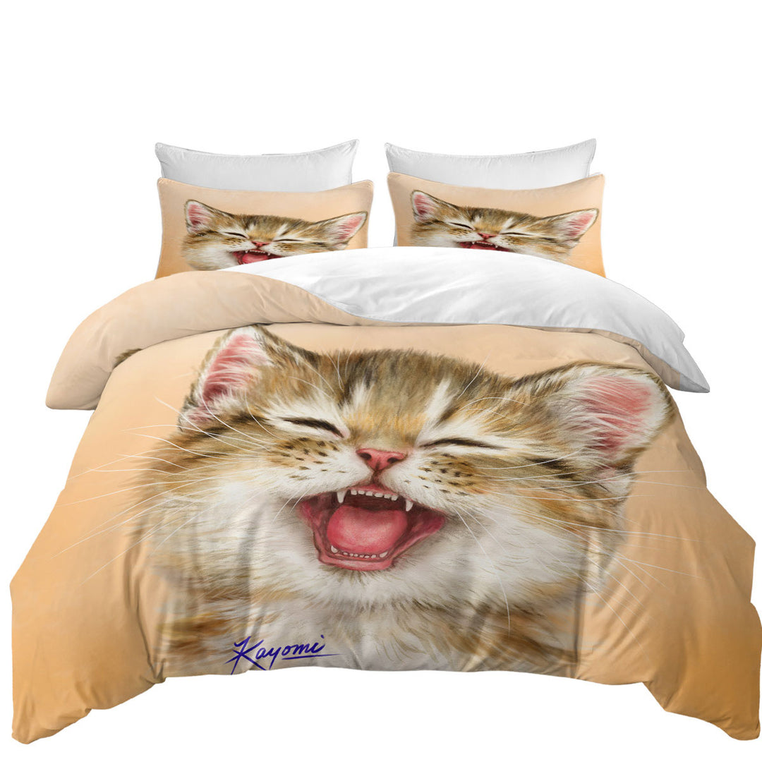 Coverlet with Adorable for Children Laughing Kitten