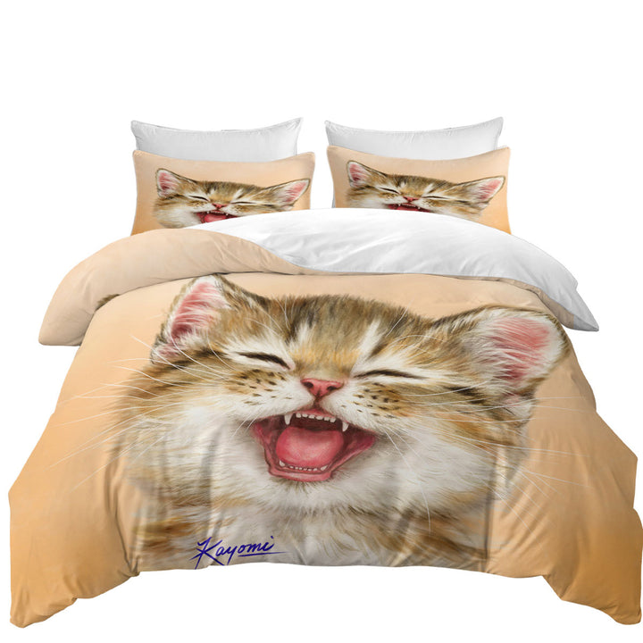 Coverlet with Adorable for Children Laughing Kitten