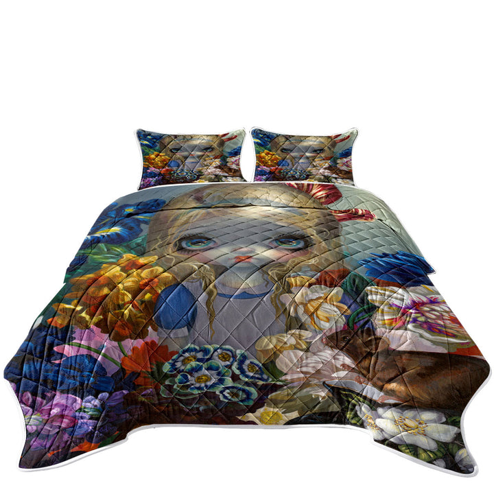 Coverlet with Alice With the Dormouse and Flowers
