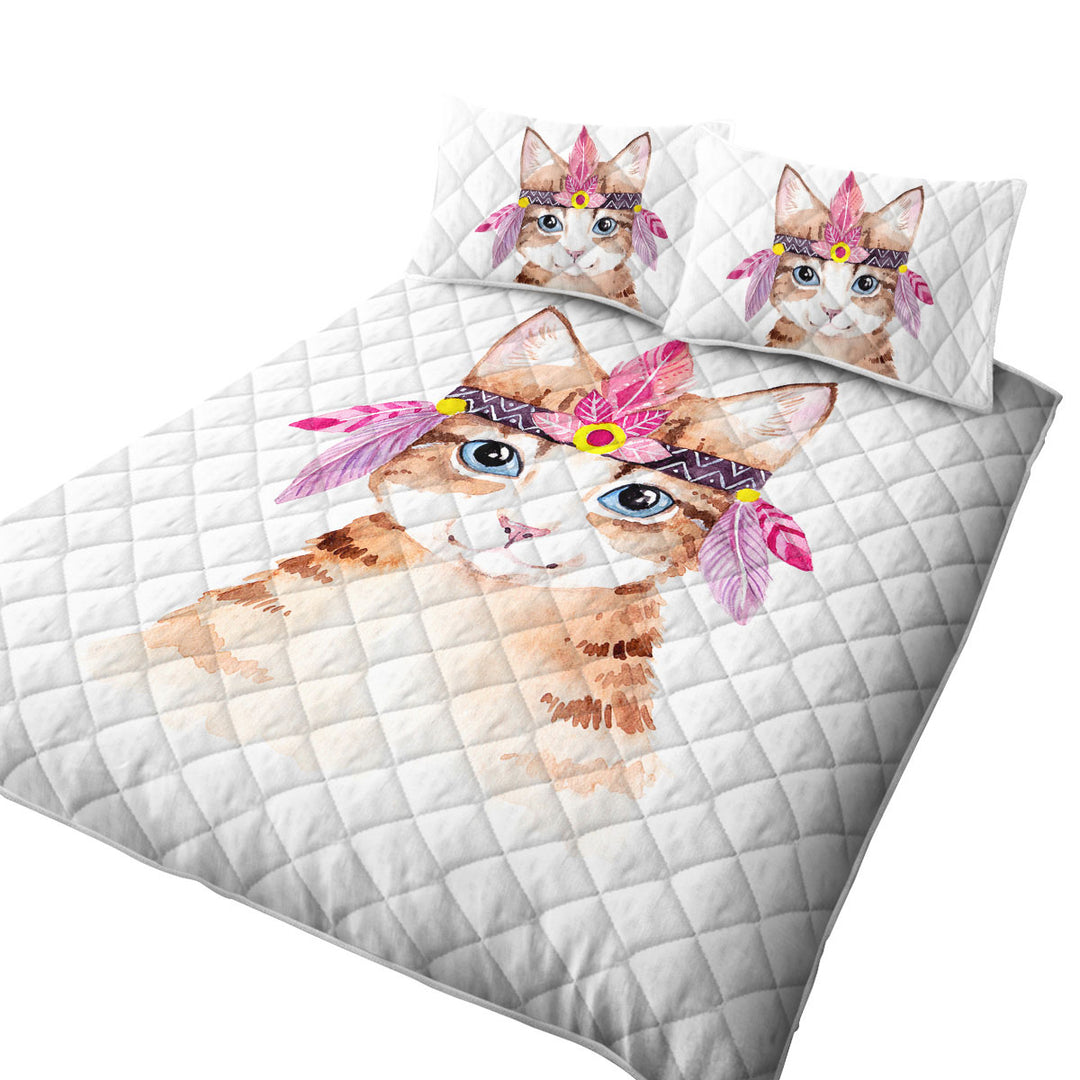 Coverlet with Art Painting Adorable Native American Kitten
