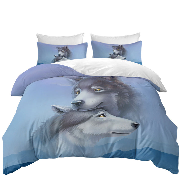 Coverlet with Art Painting Wolves Couple Coverlet
