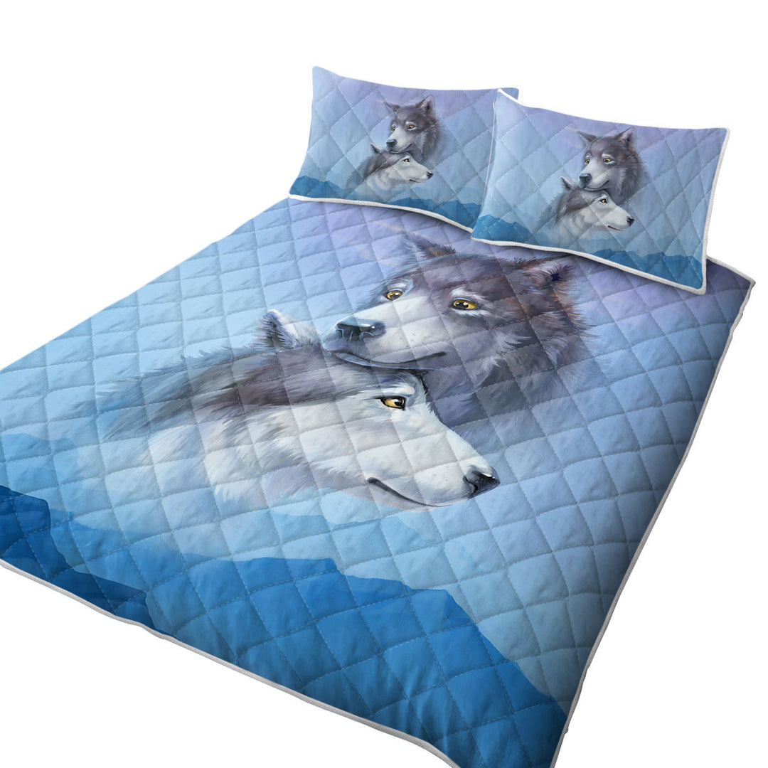 Coverlet with Art Painting Wolves Couple