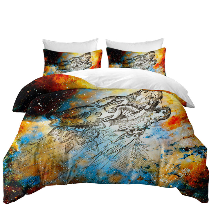 Coverlet with Artistic Native American Wolf Spirit