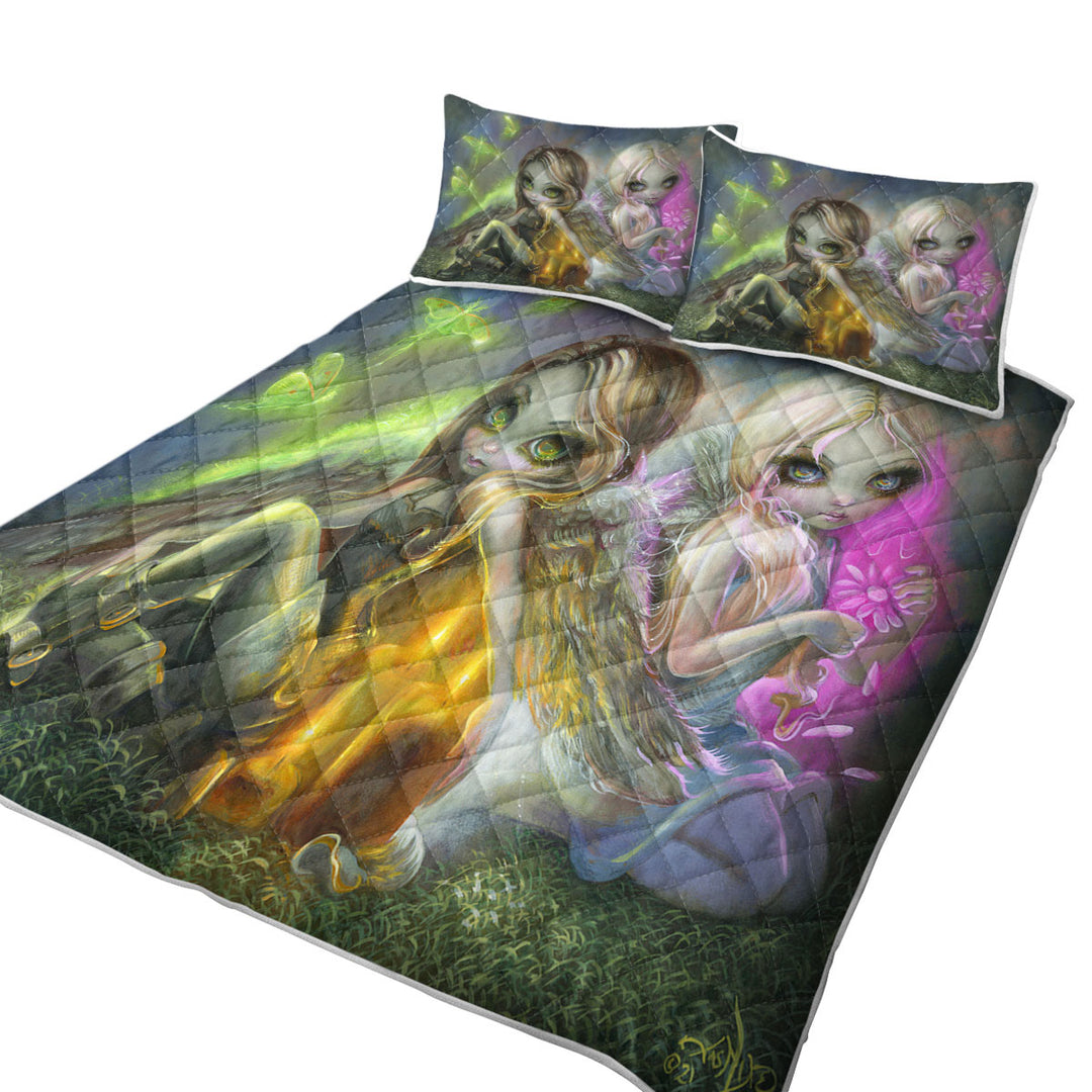 Coverlet with Beautiful Angels Bright Candles Burn Fast