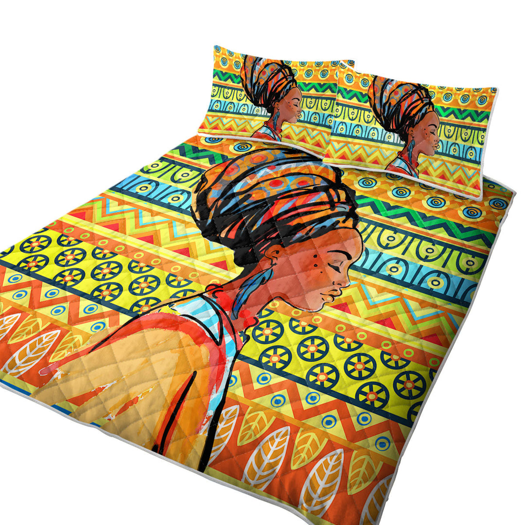 Coverlet with Beautiful Black Girl over African Wall