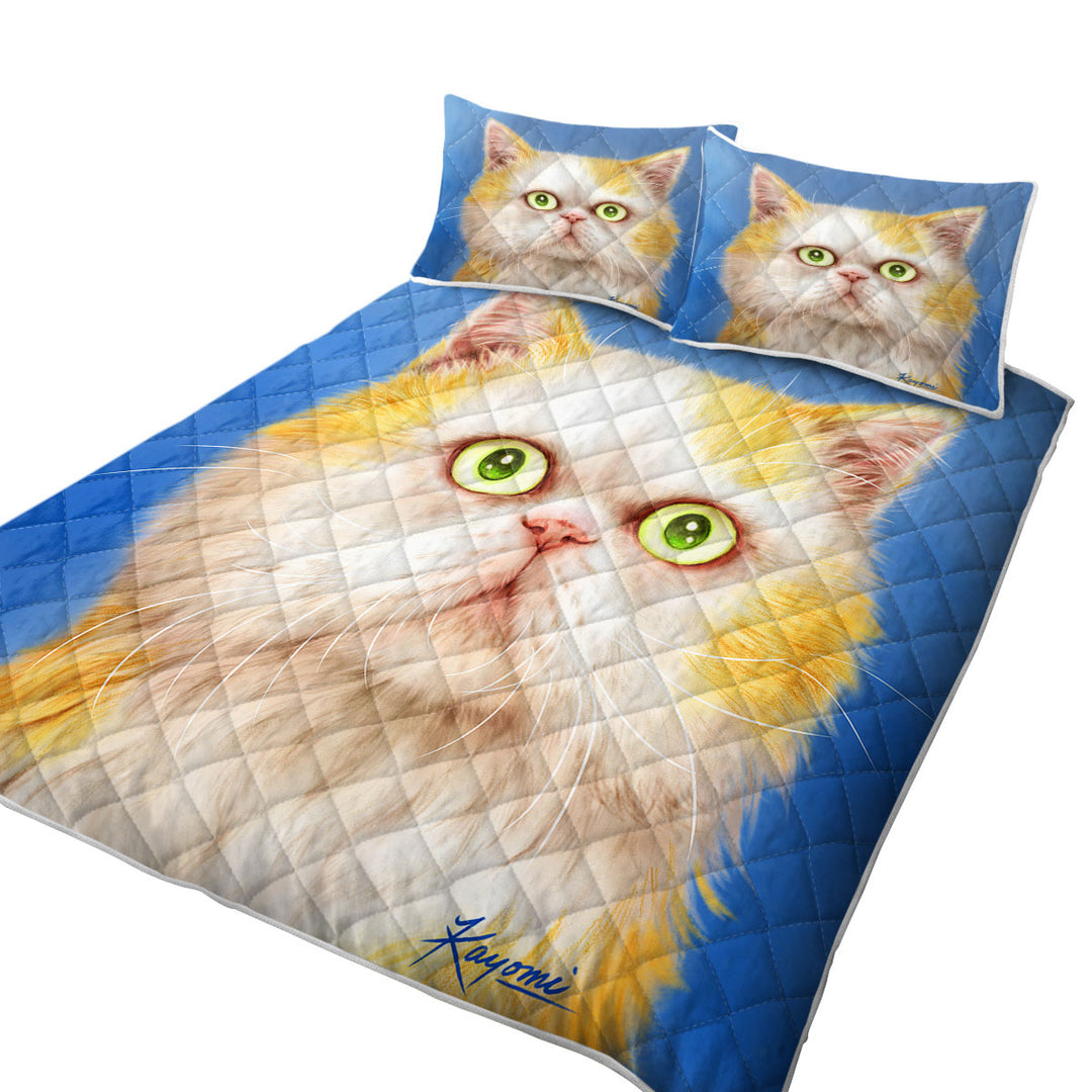 Coverlet with Beautiful Kittens Drawings Staring Ginger Cat