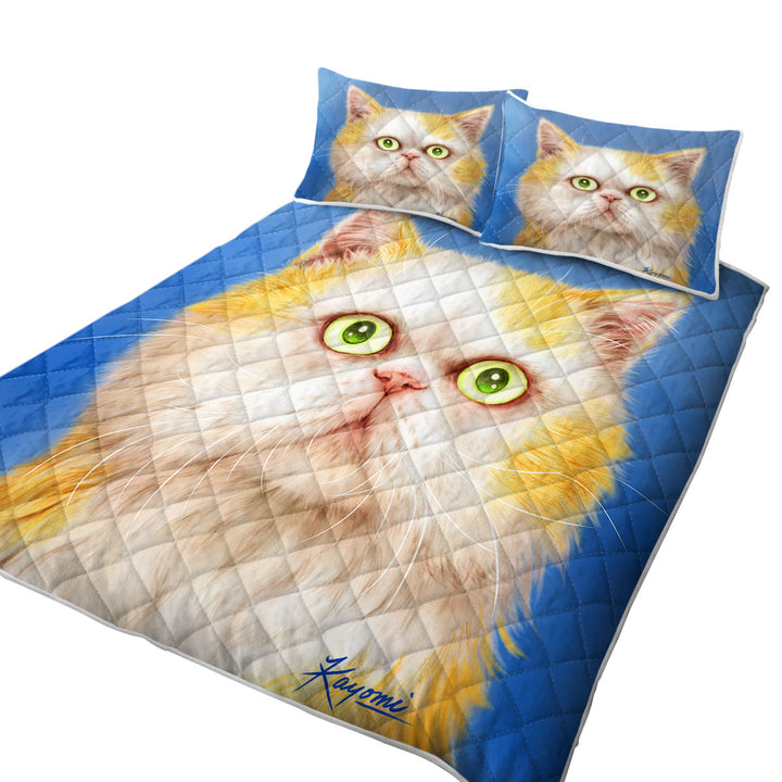 Coverlet with Beautiful Kittens Drawings Staring Ginger Cat