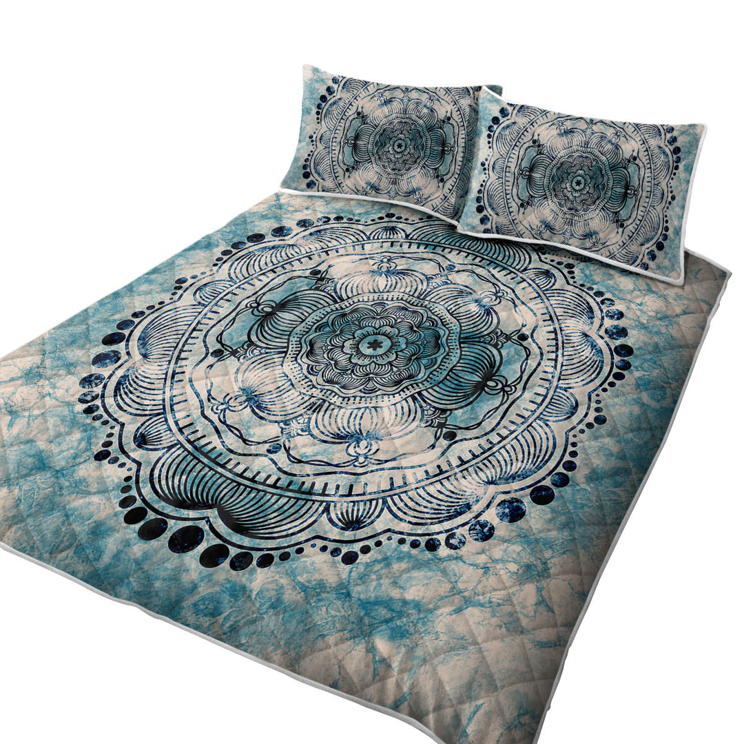 Coverlet with Black Royal Mandala on Dark Blue Rock