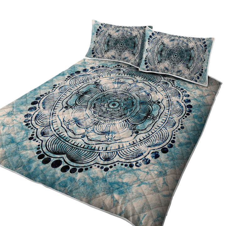 Coverlet with Black Royal Mandala on Dark Blue Rock