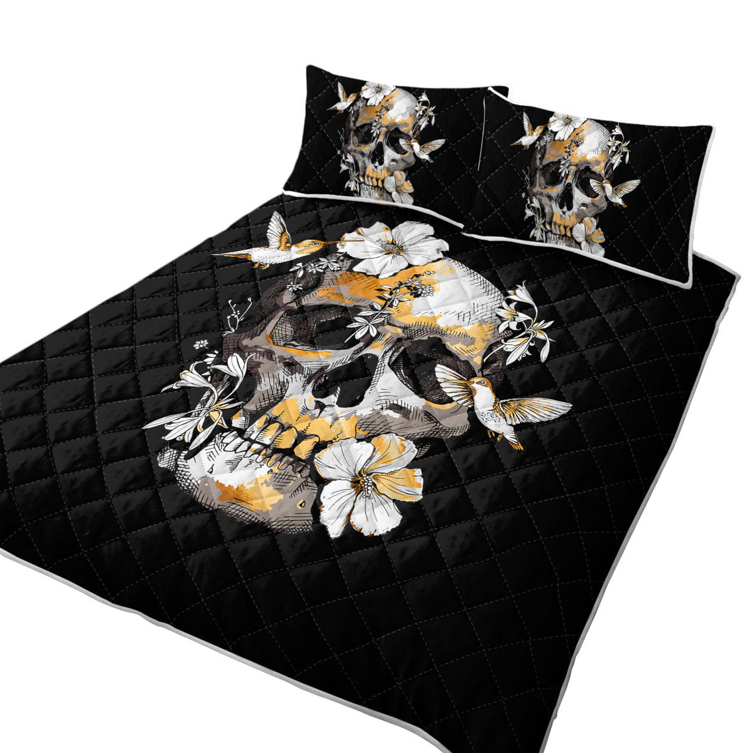 Coverlet with Bronze Skull and Hummingbirds
