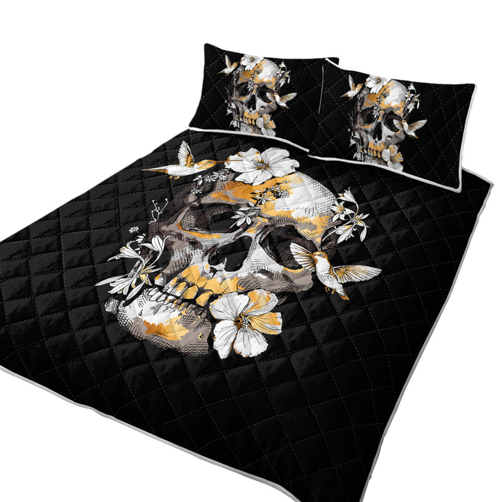 Coverlet with Bronze Skull and Hummingbirds